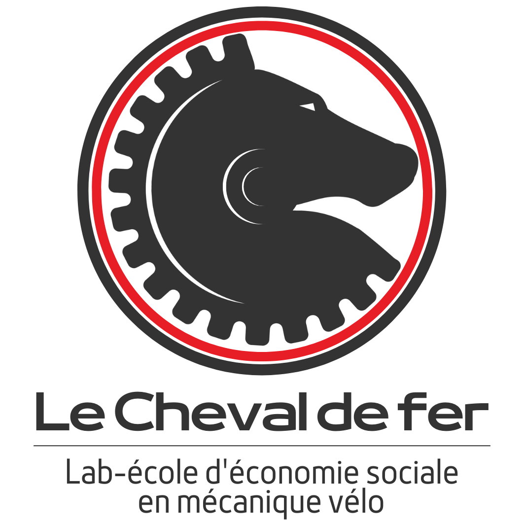 Signature graphique du lab-école d'économie sociale en mécanique vélo Le Cheval de fer